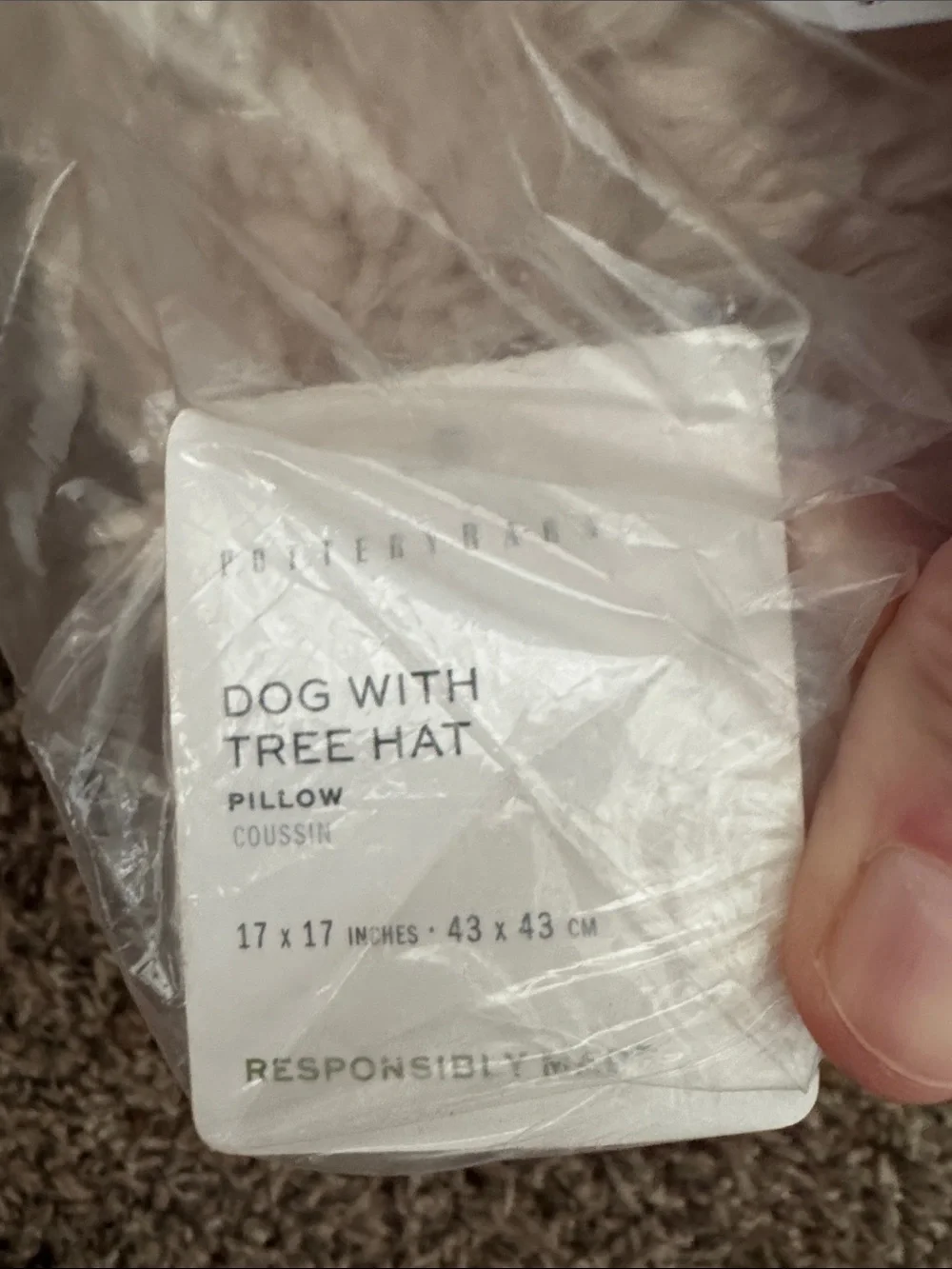 Pottery Barn Dog With Tree Hat Pillow